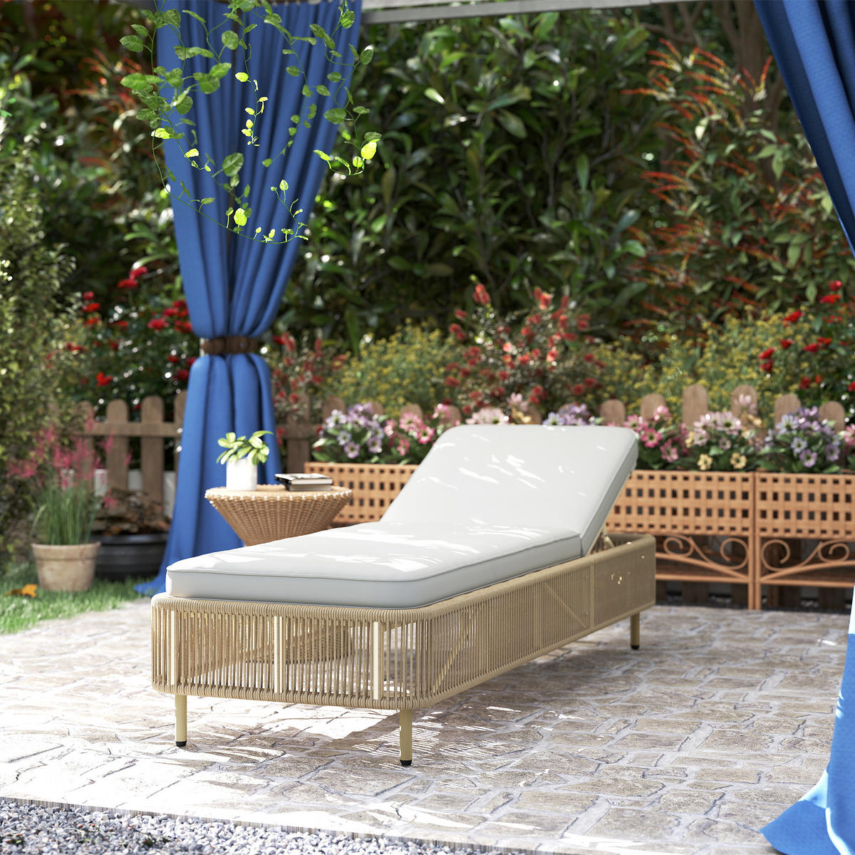 RATTAN-SONNENLIEGE PE-Rattan Gelb - Gelb/Creme, Textil/Metall (66/33/190cm) - Outsunny