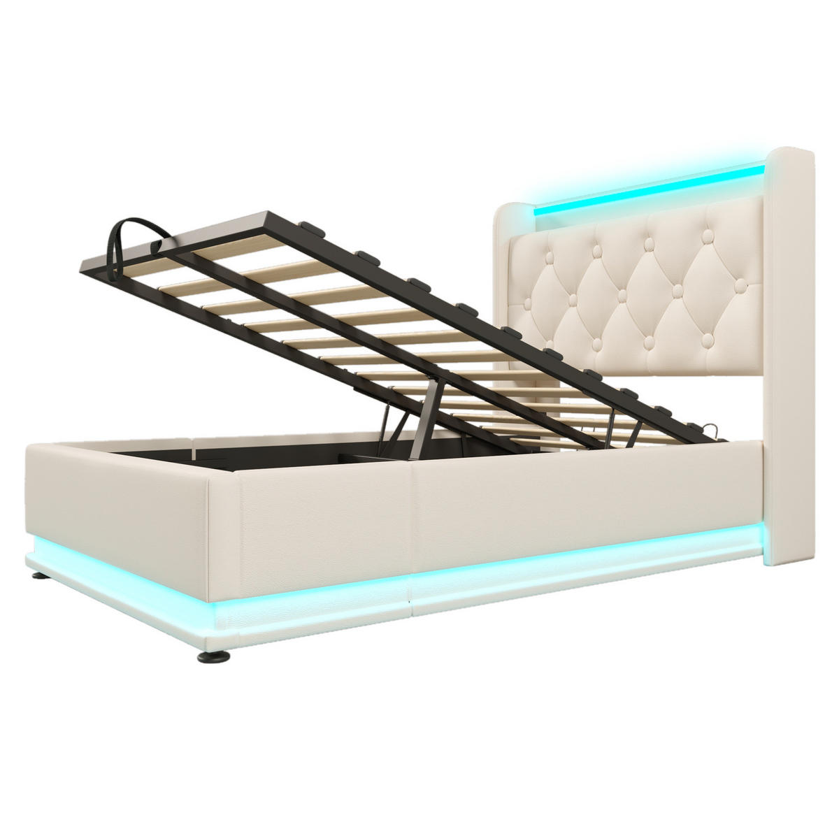 POLSTERBETT aus PU 90x200 cm in Weiß mit LED-Beleuchtung & Matratze - Weiß, Leder (90/200cm) - Modfu