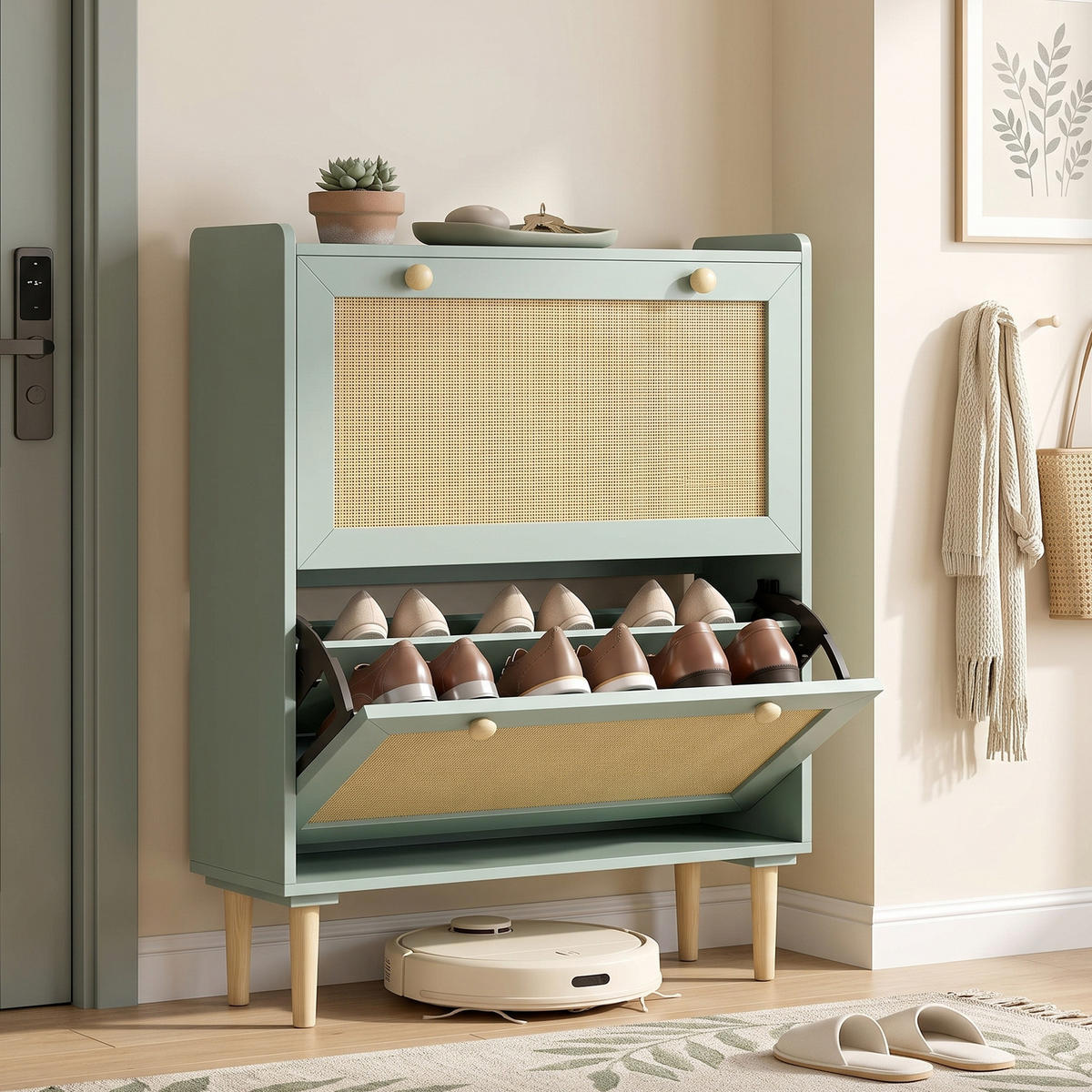 SCHUHSCHRANK MDF Hellgrün - Naturfarben/Hellgrün, Holz/Holzwerkstoff (26/101/80cm) - HOMCOM