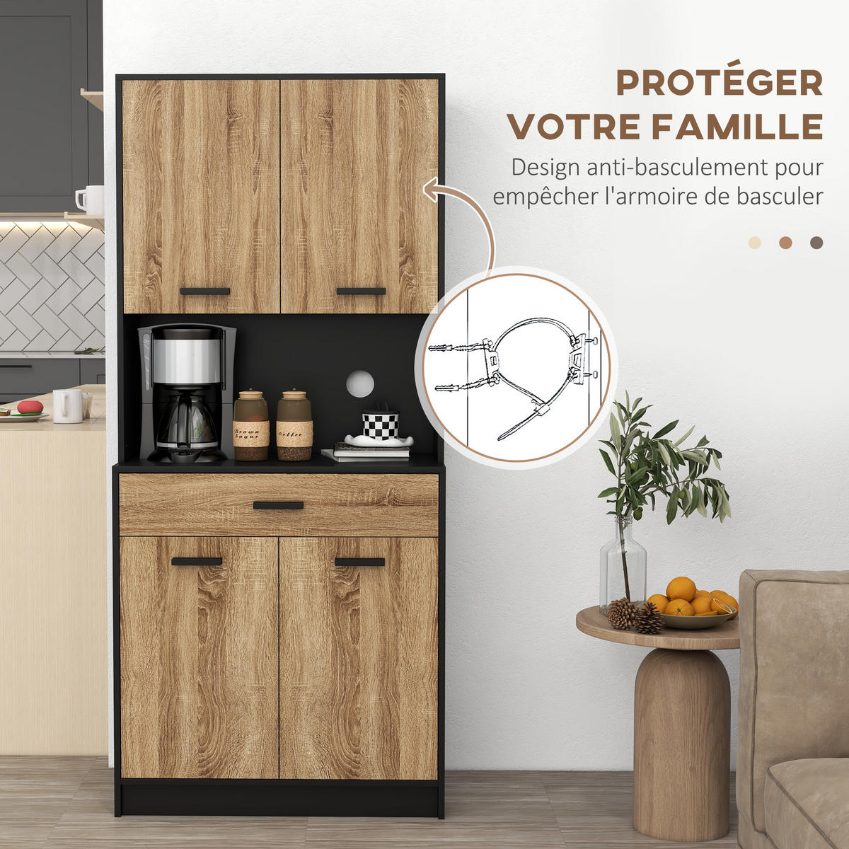 BUFFET DE-11071 Industrie-Design, 4 Türen Schwarz/Natur - Naturfarben, Holzwerkstoff (40/180/80cm) - ComfortXL