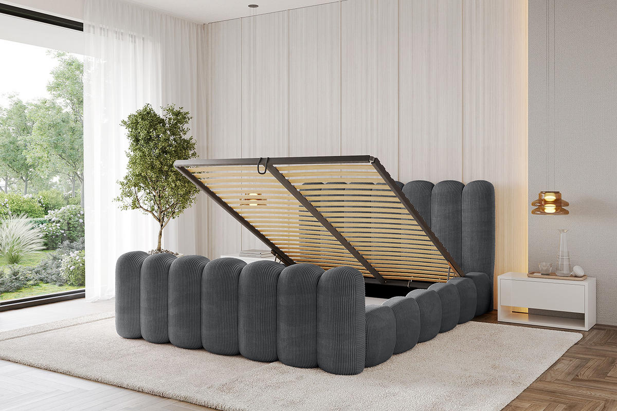 POLSTERBETT mit Bettkasten, Fußteil und Lattenrost, Boxbett ohne Matratze - SENA-Z 180x200 Dunkelgrau - Anthrazit, Holzwerkstoff/Textil (180/200cm) - ALTDECOR