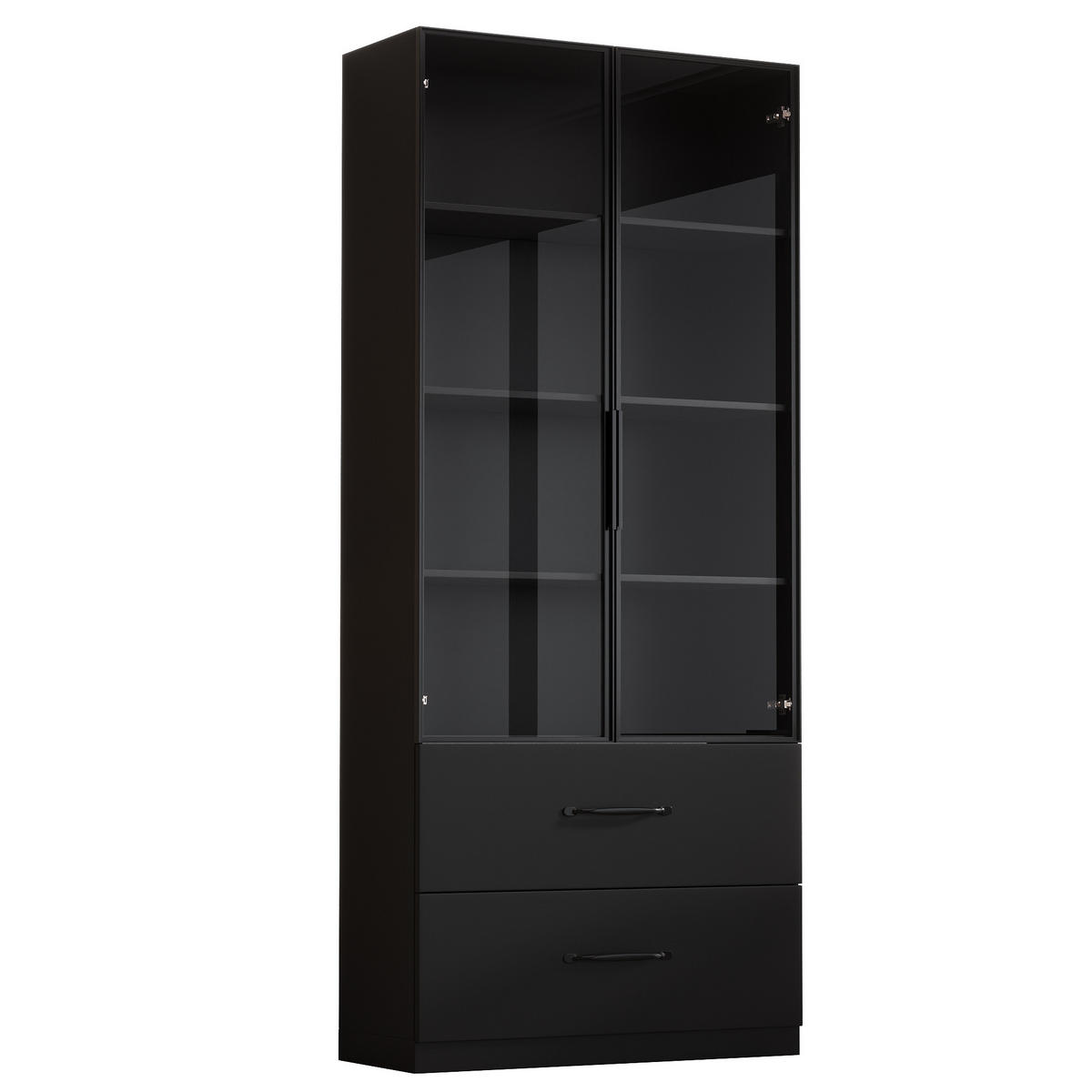 VITRINE 60cm Glas LED Aluminium 2 Türen Schubladen modern - Schwarz, Holzwerkstoff (60/160/40cm) - FLIEKS
