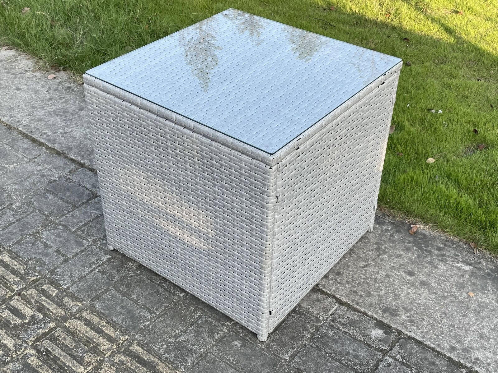 BEISTELLTISCH Polyrattan Helles Grau - Hellgrau, Metall (65/65/66cm) - Fimous