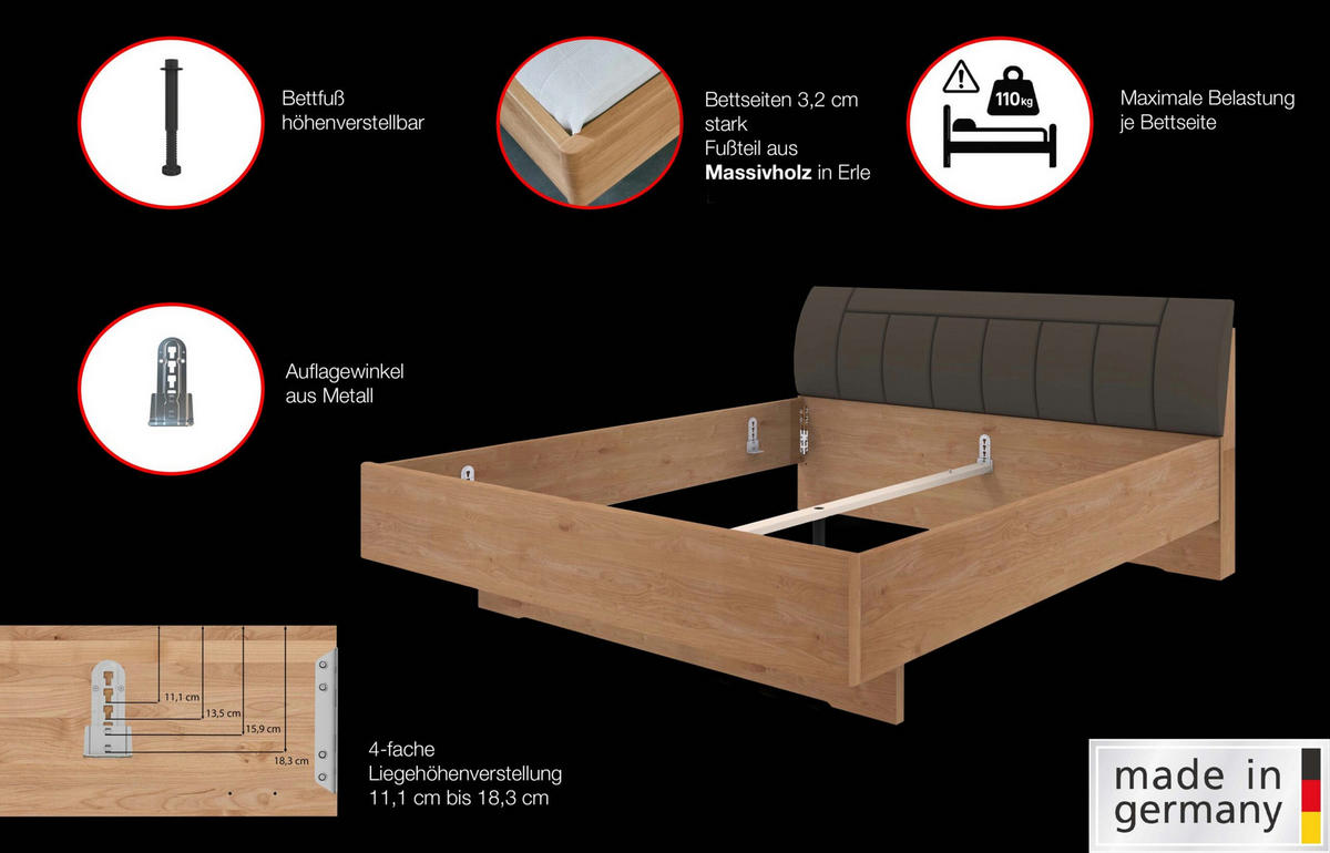 SCHLAFZIMMER Arden mit teilmassiver Erle und Mocca-Glas 4-teilig mit Schwebetürenschrank ohne Spiegel, Doppelbett 180x200cm, zwei Nachttische - Braun, Holzwerkstoff (80/200/120cm)