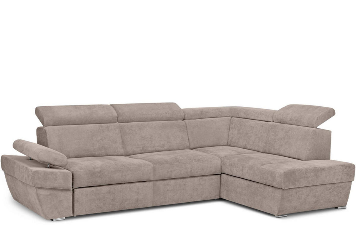 SCHLAFECKSOFA RATLO rechts 4/5-Sitzer mit Bettkasten in Lederoptik, Beige - Beige/Silberfarben, Textil (270/190cm) - KONSIMO®