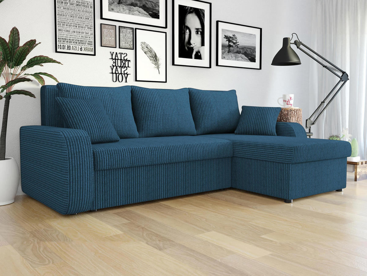 ECKSOFA Kris Cord - Schwarz/Dunkelblau, Holz/Kunststoff (238/147cm) - MIRJAN24