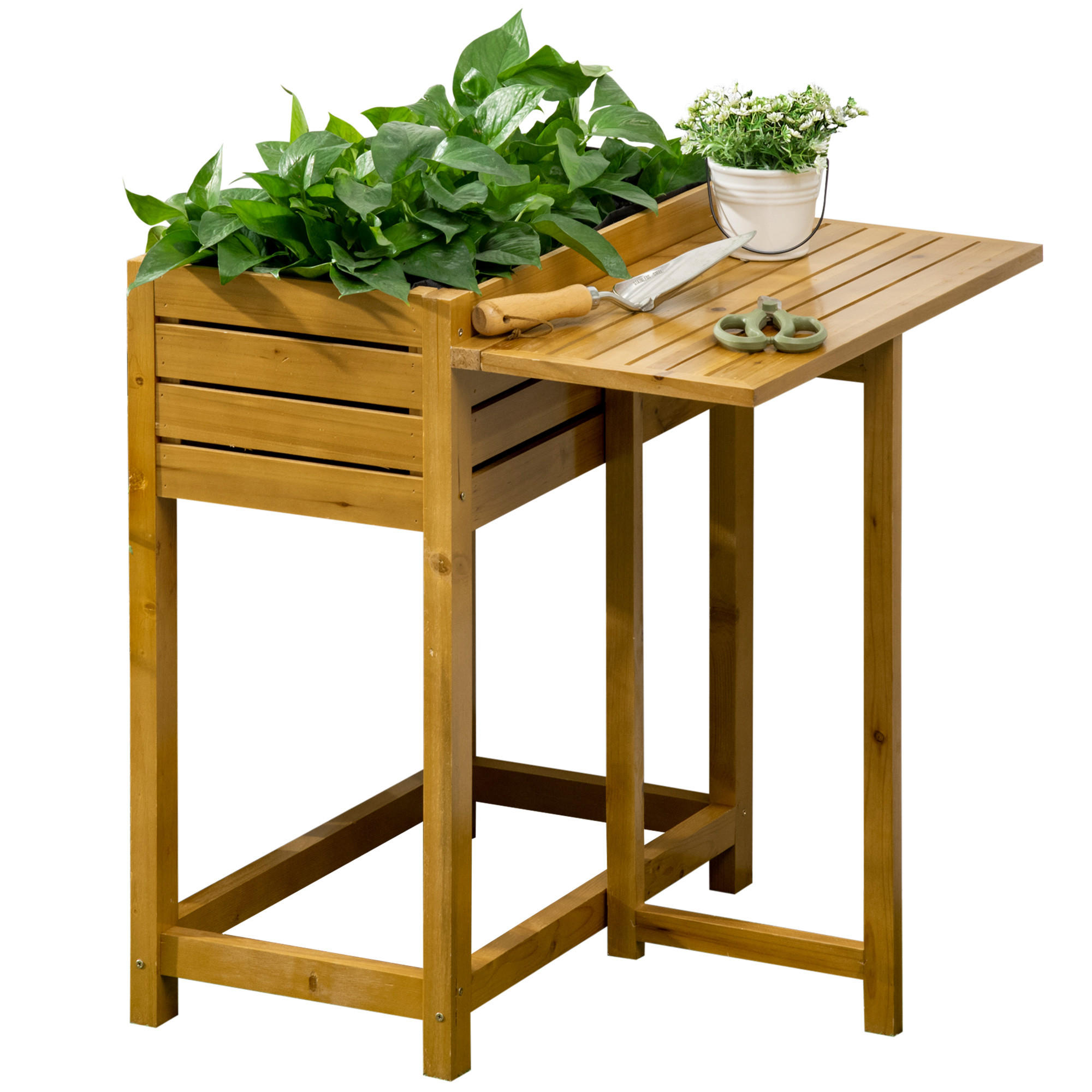 HOCHBEET Pflanzkasten mit klappbarer Tischplatte, für Garten, Terrasse, Holz, Braun - Braun, Holz (63/74.5/64cm) - Outsunny
