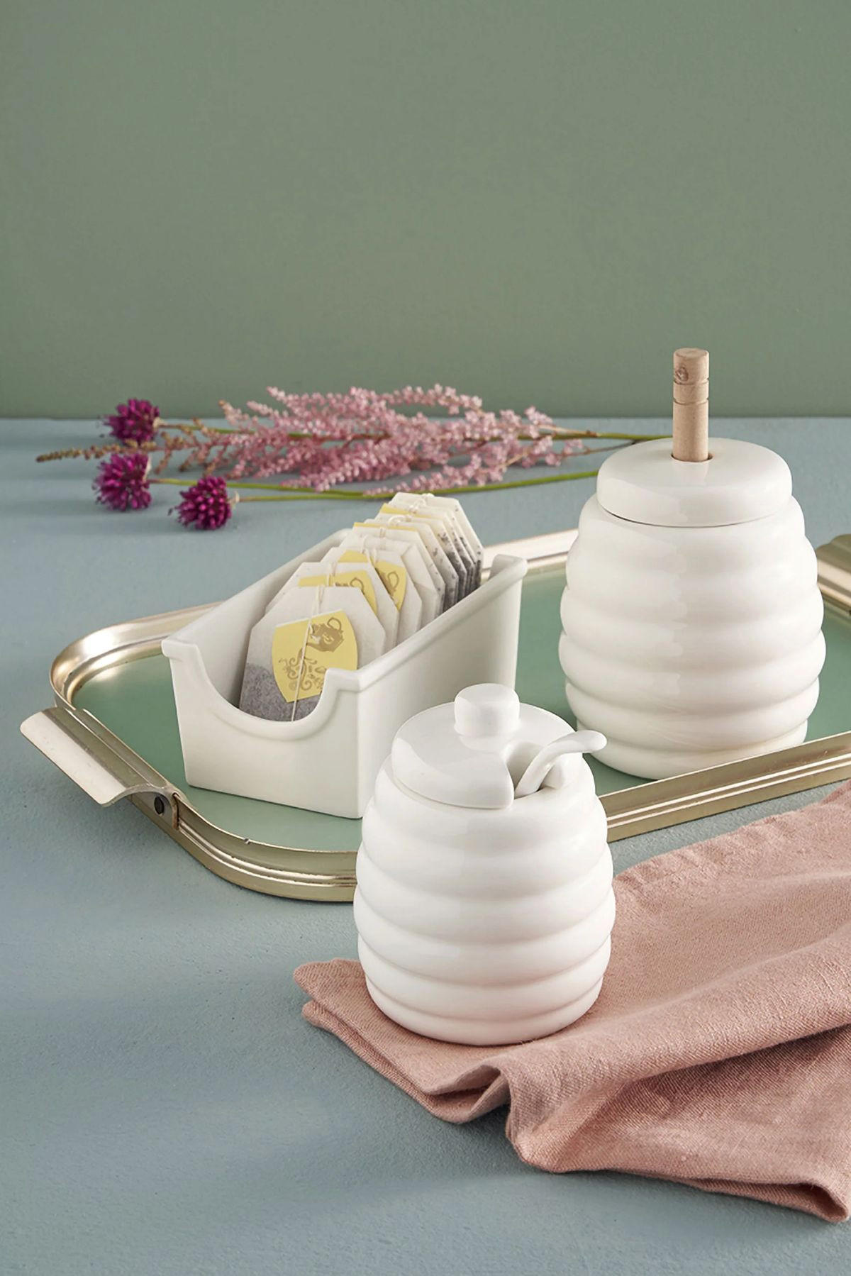 HONIGTOPF mit Holzlöffel "Vasetto Miele Con Servimiele" Menage 8,5 x 11 cm - Multicolor, Keramik (8.5/11/8.5cm)