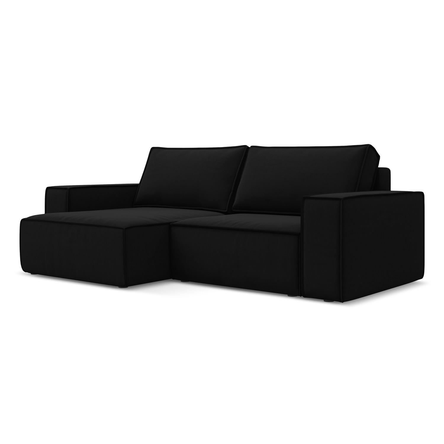 ECKSOFA mit Schlaffunktion Samt Stoff Schwarz - Schwarz, Kunststoff/Textil (148/257cm) - LaMiaSofa