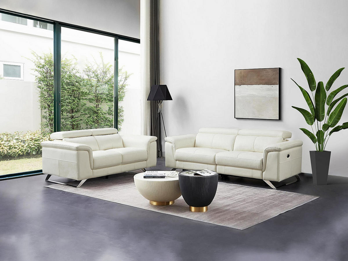 COUCHGARNITUR - 5 Personen - leder - weiß Breyt - Weiß, Leder (170/77/108cm) - Vente-Unique