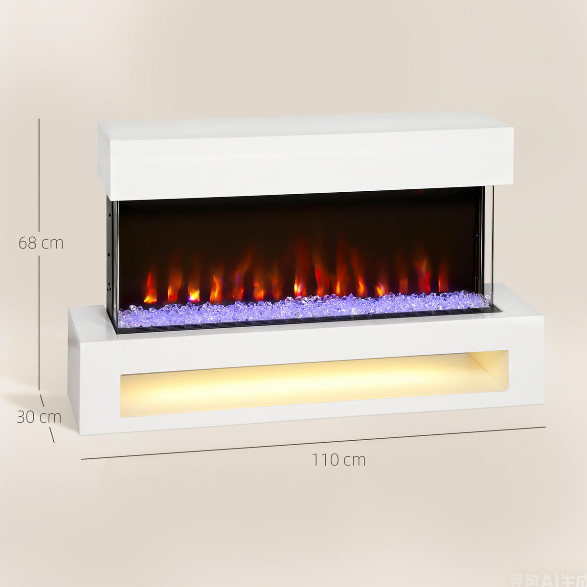 ELEKTROKAMIN mit 11 Flammenfarben 10 Kristallbett-Farben 1000W/2000W Weiß - Weiß, Metall (30/68/110cm) - HOMCOM