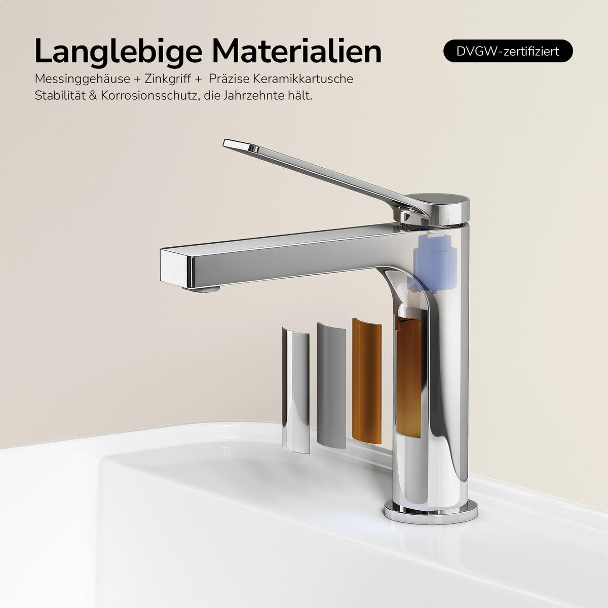 WASCHTISCHARMATUR mit Spulen-Zertifiziertem Filterelement Verchromt - Chromfarben, Metall (17.3/4.6/19.5cm) - EMKE