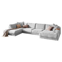 WOHNLANDSCHAFT MADELINE Hellgrau Cord - Hellgrau/Schwarz, Kunststoff/Textil (425/86/224cm) - KAWOLA
