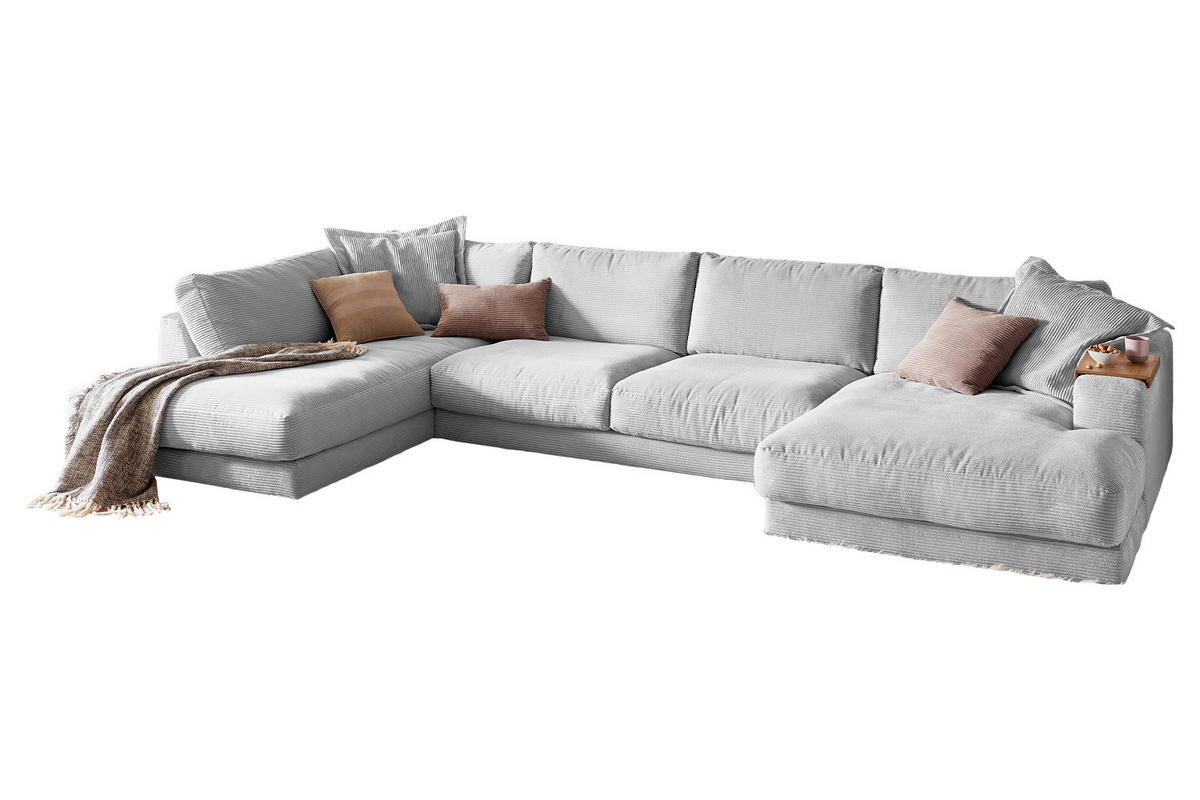 WOHNLANDSCHAFT MADELINE Hellgrau Cord - Hellgrau/Schwarz, Kunststoff/Textil (425/86/224cm) - KAWOLA