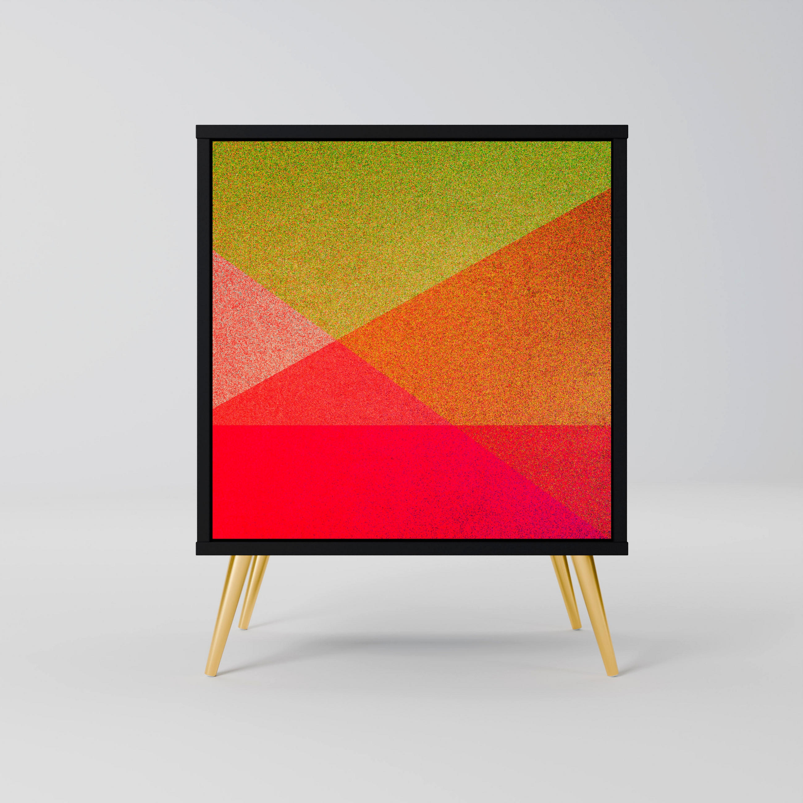 SIDEBOARD VIVID GEOMETRY, Schwarz, 57,5x42x75,5 cm, Goldfarbene Metallfüße - Goldfarben/Multicolor, Holzwerkstoff/Metall (57.5/75.5/42cm) - SpaceRebels