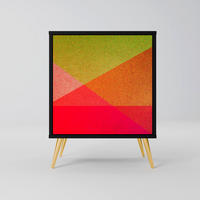 SIDEBOARD VIVID GEOMETRY, Schwarz, 57,5x42x75,5 cm, Goldfarbene Metallfüße - Goldfarben/Multicolor, Holzwerkstoff/Metall (57.5/75.5/42cm) - SpaceRebels