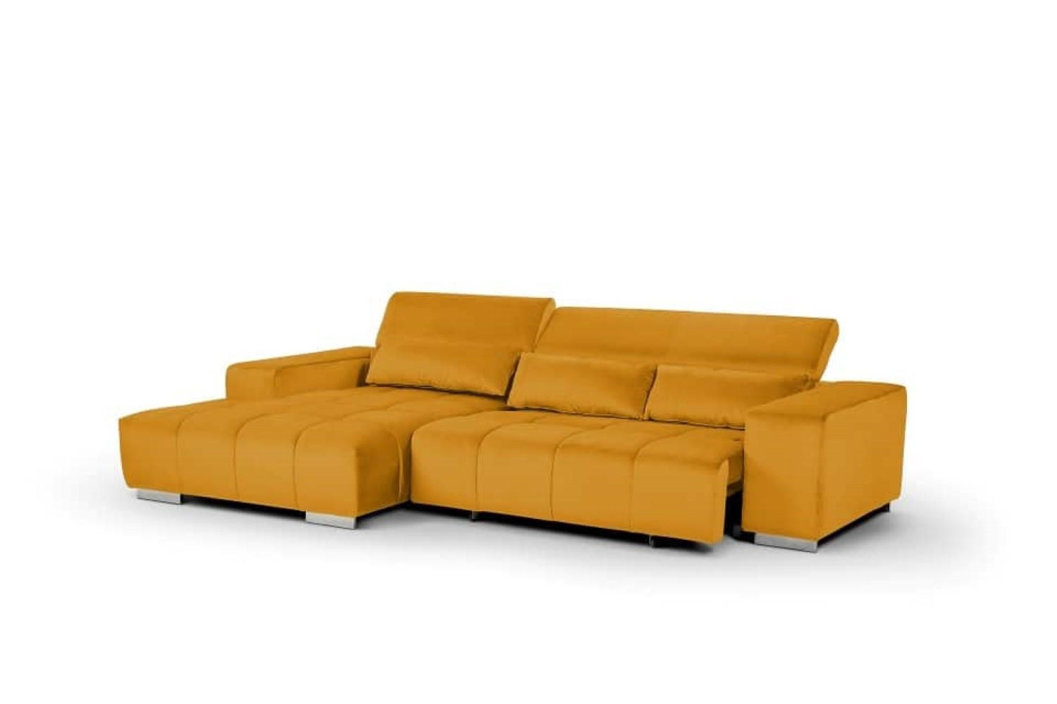 ECKSOFA mit elektrischem Sitzvorschub und verstellbaren Kopflehnen - Chromfarben/Gelb, Textil (307/186cm) - Cotta
