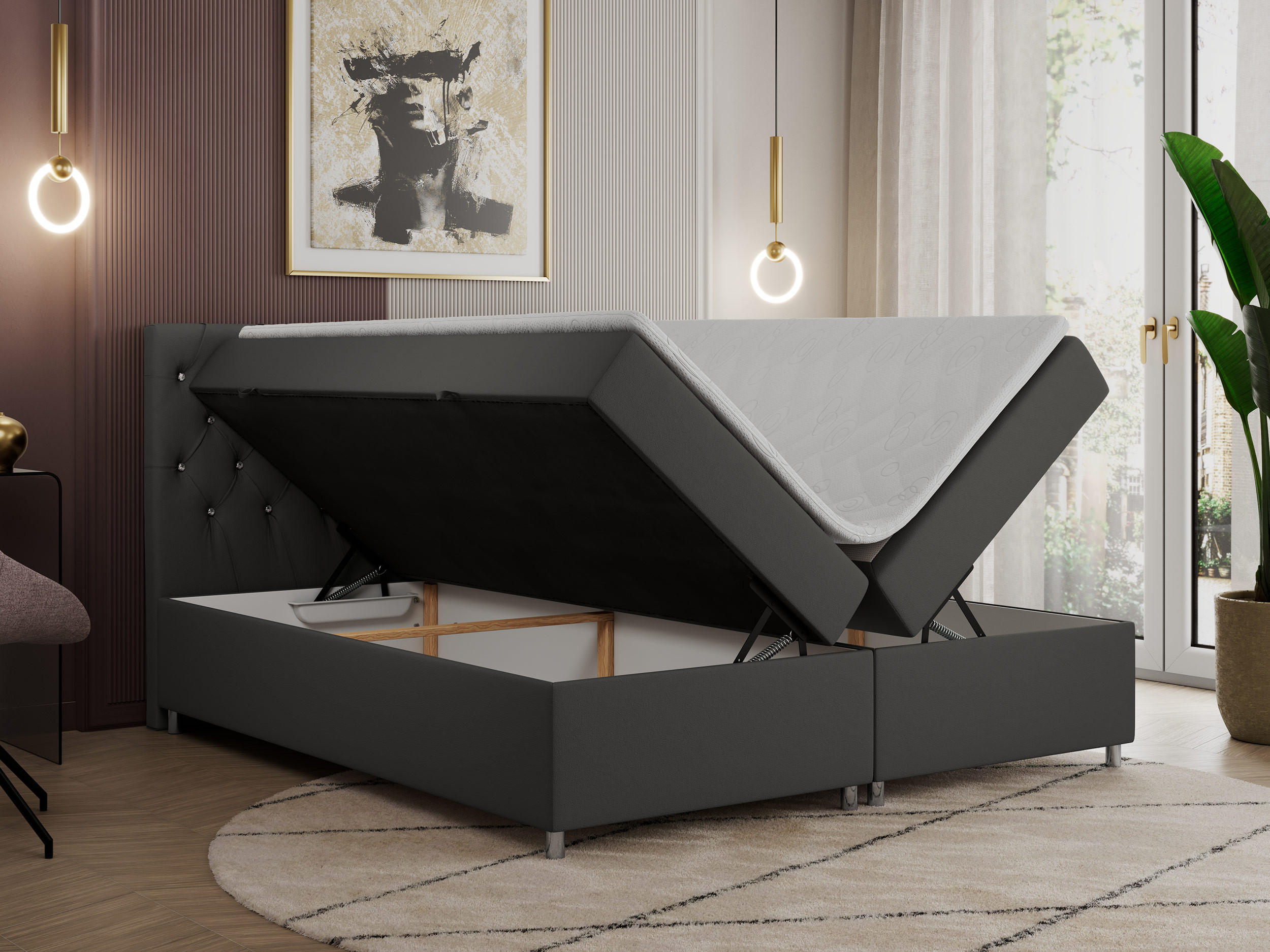 Thumbnail - Xxxl Boxbett, Dunkelgrau, Textil, 2-Sitzer, H4, 7-Zonen, Rechteckig, 120x200 cm, Oeko-Tex®, Schlafzimmer, Betten, Boxspr...