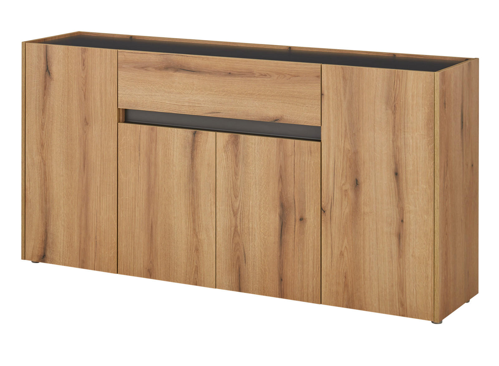 SIDEBOARD Eiche Evoke, grau 170 cm, Kommode 4-türig - Eichefarben/Schwarz, Holz/Holzwerkstoff (170/87/40cm) - Furn.Design