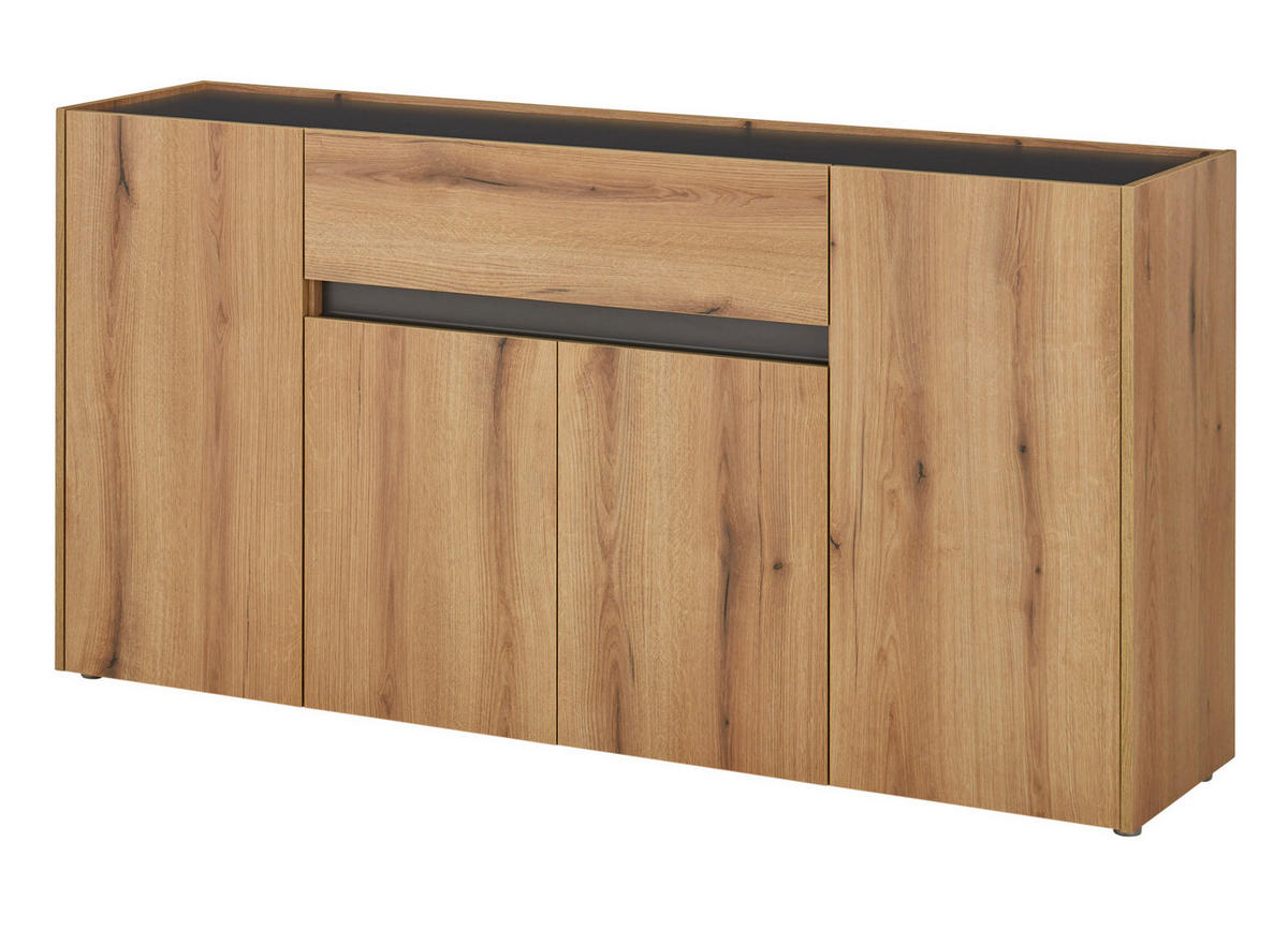 SIDEBOARD Eiche Evoke, grau 170 cm, Kommode 4-türig - Eichefarben/Schwarz, Holz/Holzwerkstoff (170/87/40cm) - Furn.Design