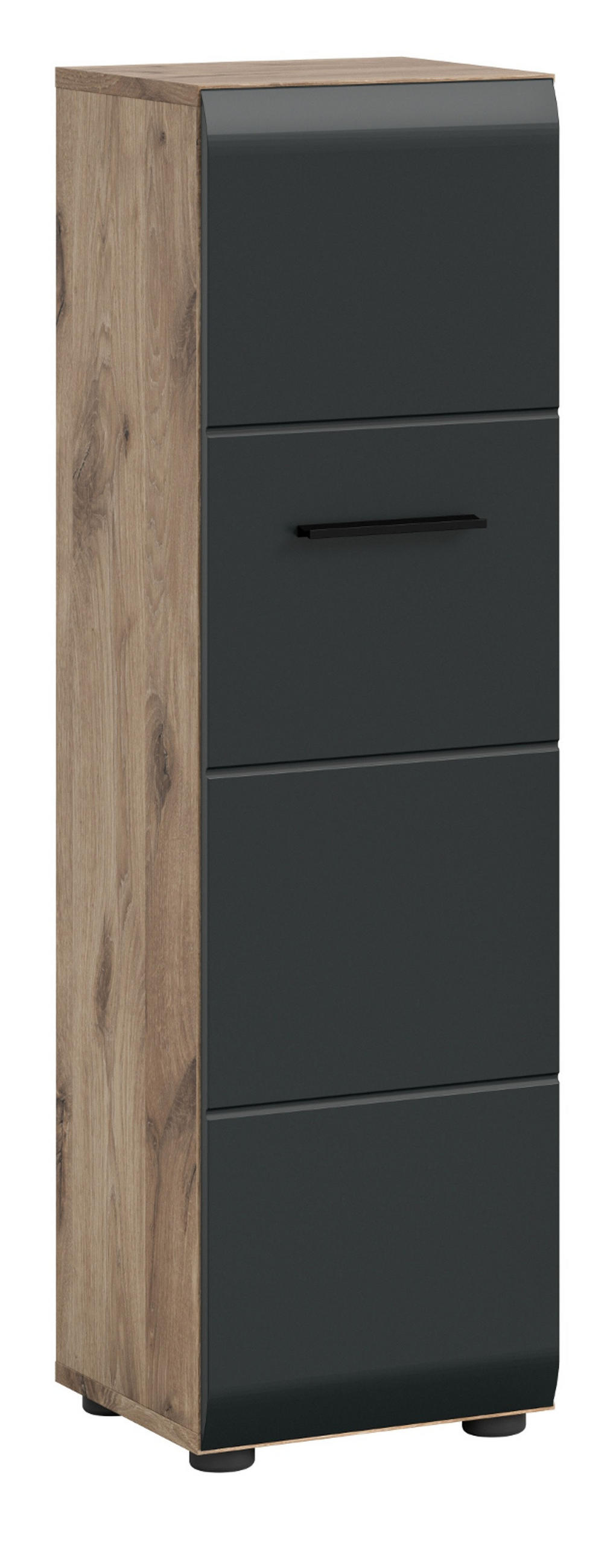 MIDISCHRANK schwarz matt, Eiche, Bad Kommode hängend / stehend 30 cm - Eichefarben/Schwarz, Holzwerkstoff/Kunststoff (30/106/30cm) - Inn.Furn