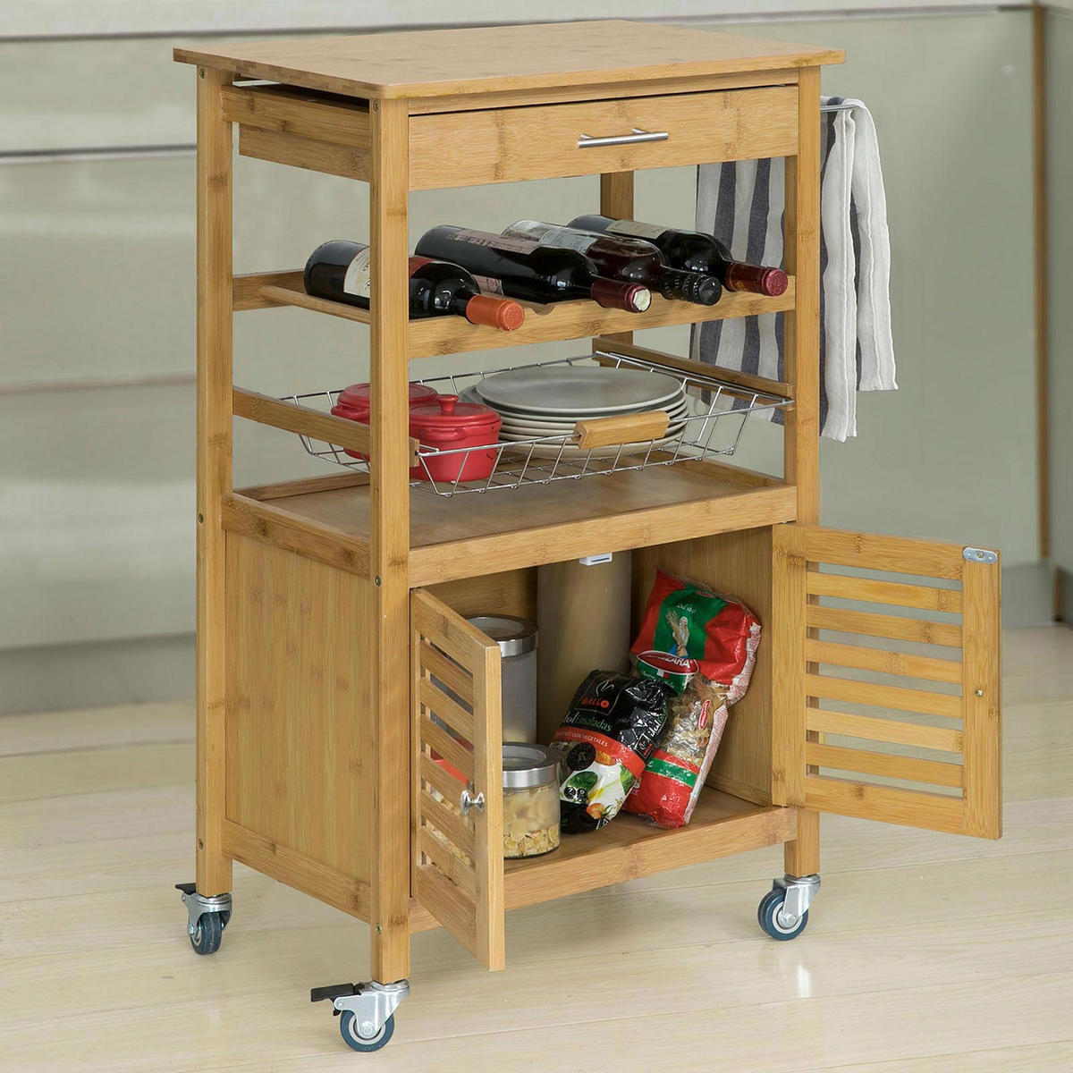 KÜCHENWAGEN Bambus - Naturfarben, Naturmaterialen (60/92/36cm) - SoBuy