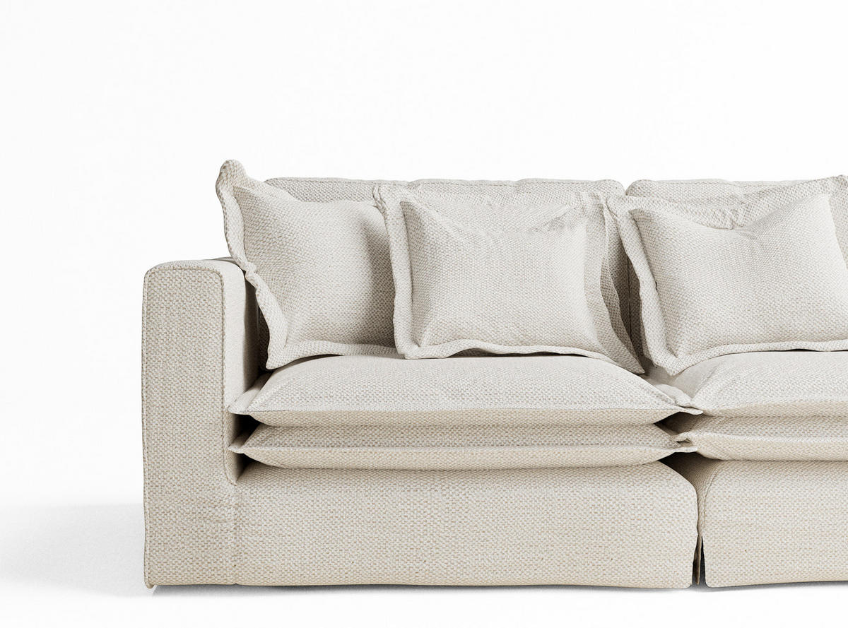 6-SITZER SOFA Amalfi Creme Chenille-Stoff - Creme/Schwarz, Holz/Holzwerkstoff (338/90/119cm) - Maison de Reve