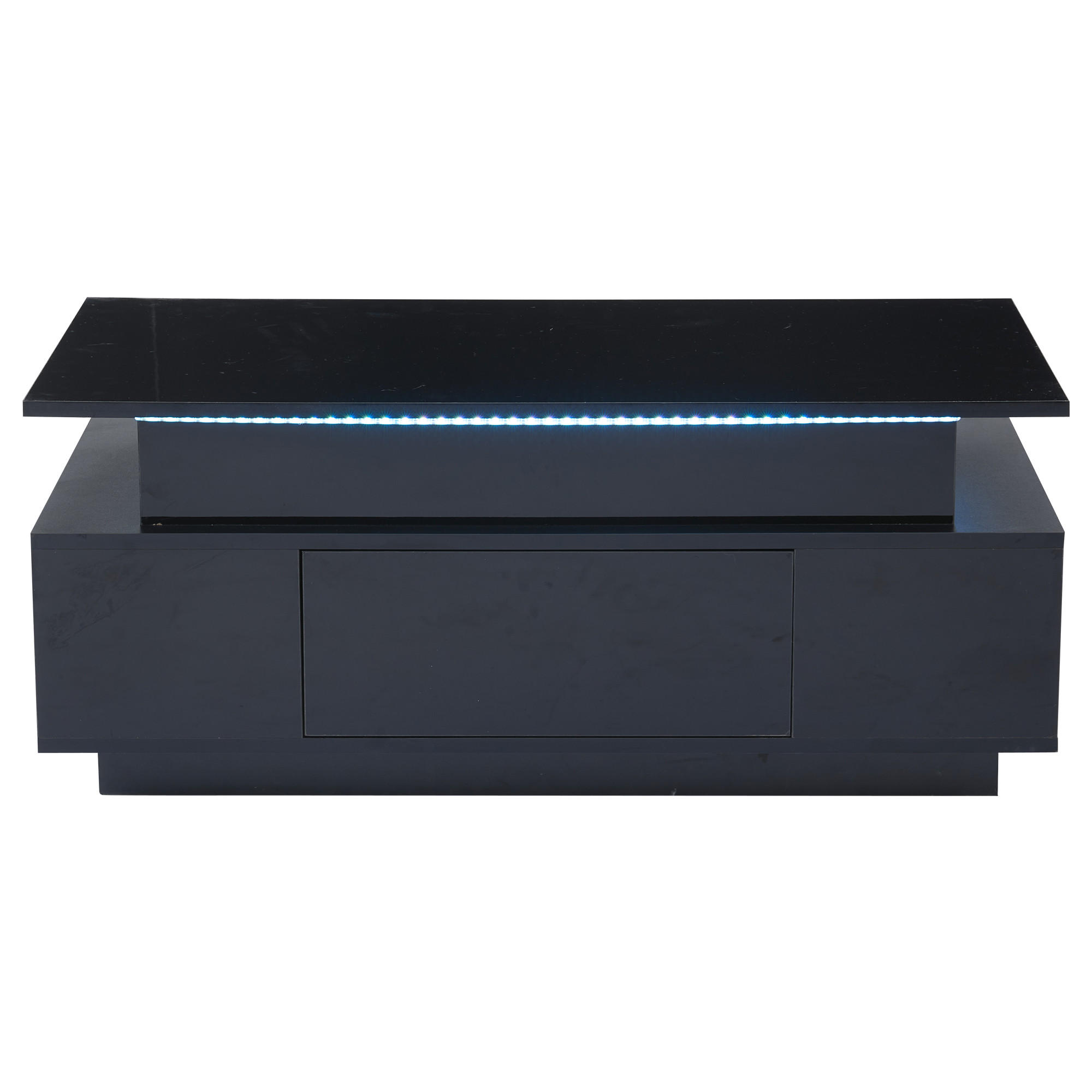 COUCHTISCH Schwarz, 96/45/40 cm mit Hubfunktion, LED und Schublade - Schwarz, Holzwerkstoff (45/96/40cm) - PANGIVO