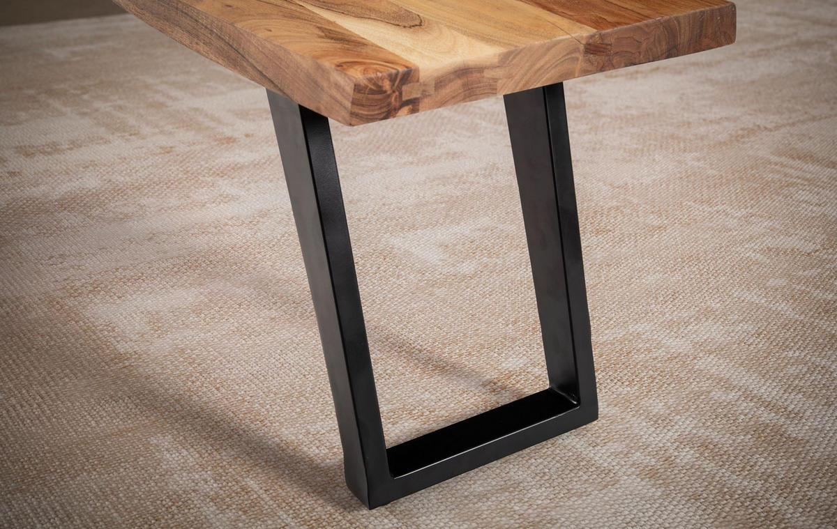 ESSZIMMERBANK Massivholz Metall Baumkante U-Beine, Akazie 120x40x46 cm - Schwarz/Braun, Holz/Metall (120/46/40cm) - KADIMA DESIGN
