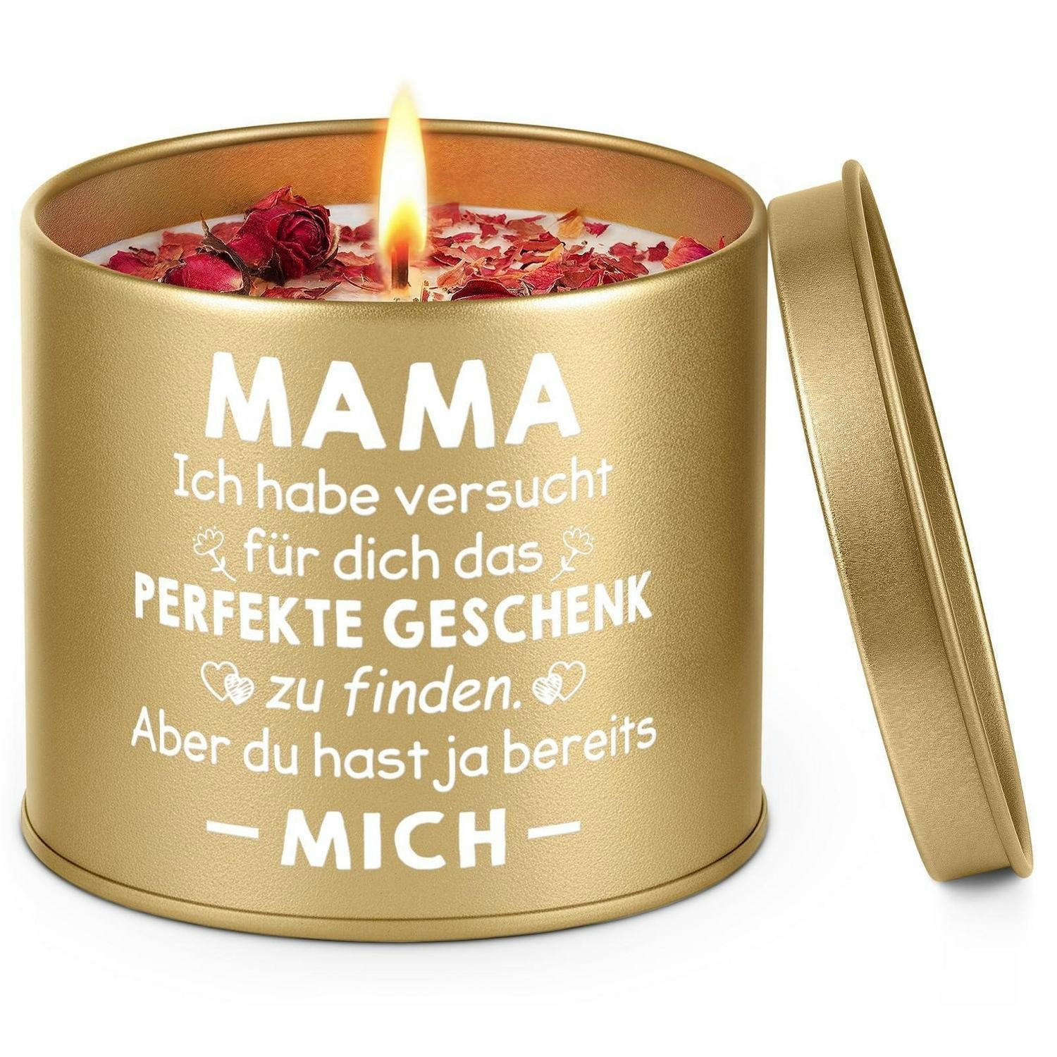 DUFTKERZE Mama Geschenk Sojawachs mit Kristallen 9 oz - Goldfarben, Paraffin (7.5cm)