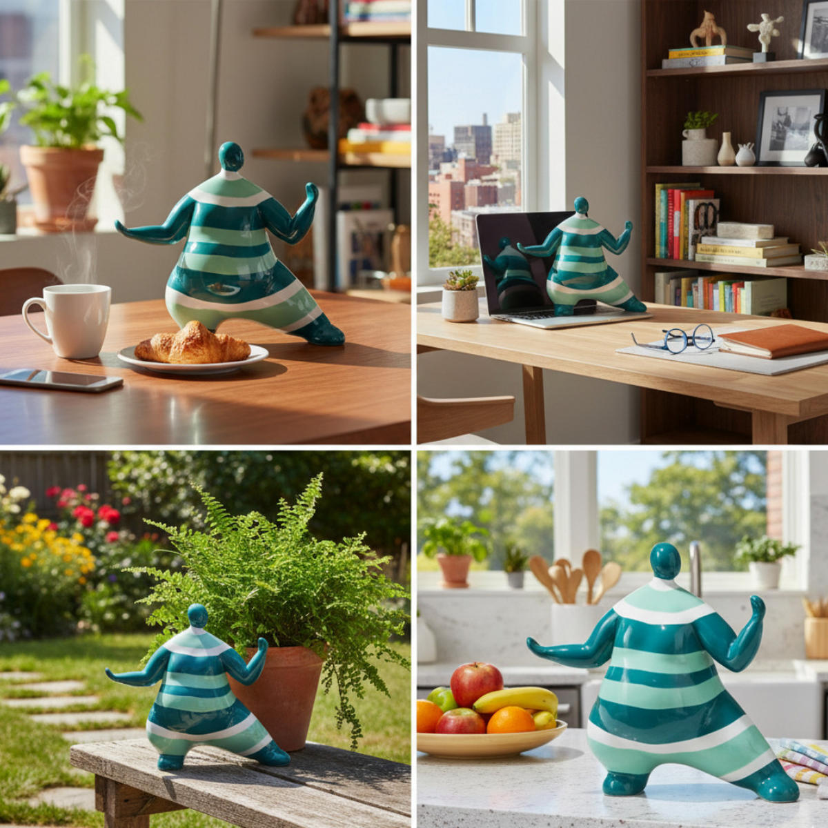 SKULPTUR Kung Fu Polyresin Handbemalt - Weiß/Grün, Keramik (35/28/17cm) - COCOMaison