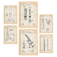 POSTER Set Mit 6 Plakaten Mit Medizin Patenten Im Vintage Stil A3 & A4 Rahmen Aus Hellem Holz - Beige, Papier (29/3cm) - Nacnic