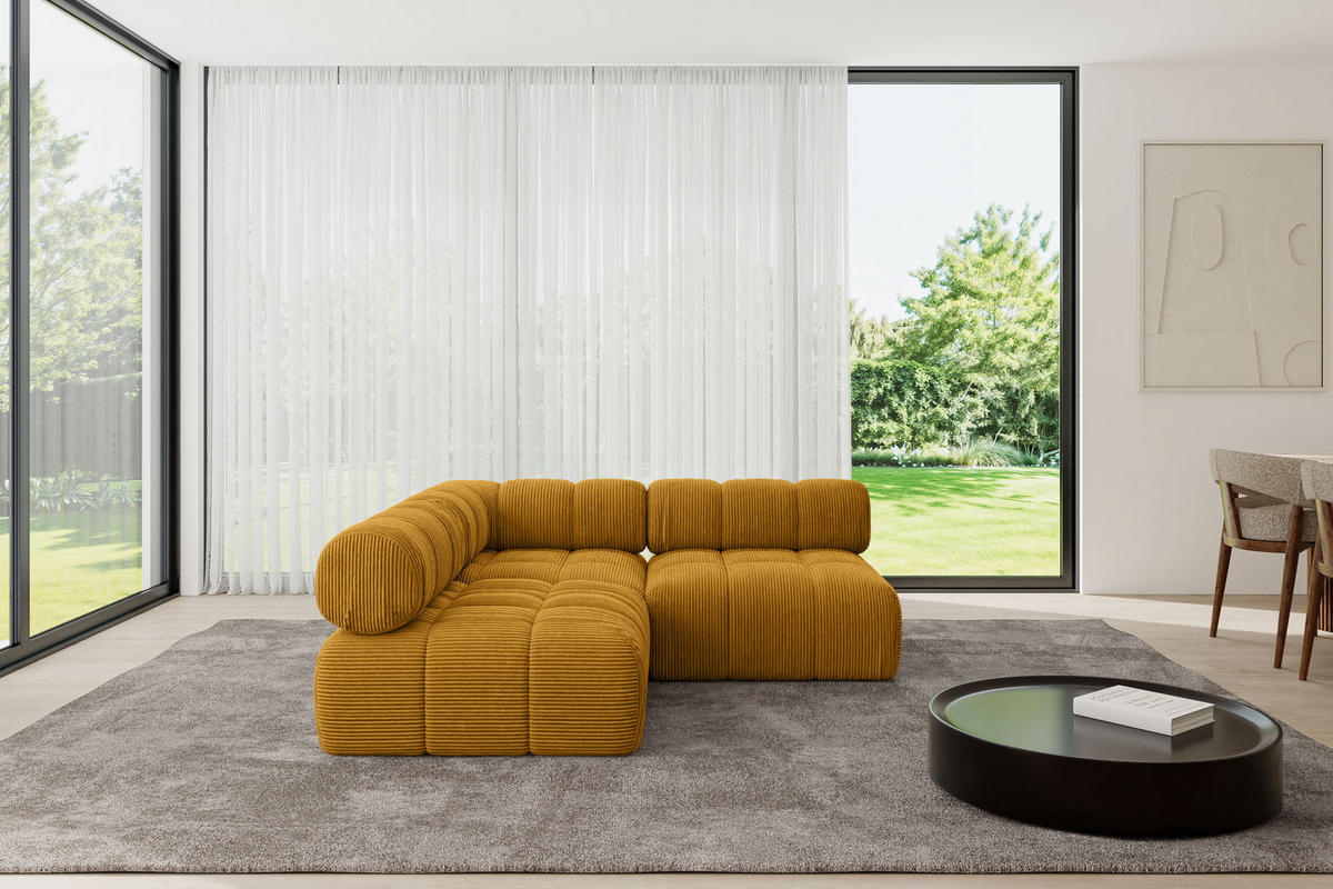 ECKSOFA modulares Sofa Samaro-L1 - 190x190x70 cm Senfgelb Cord - Currygelb, Holzwerkstoff/Textil (190/190cm) - ALTDECOR