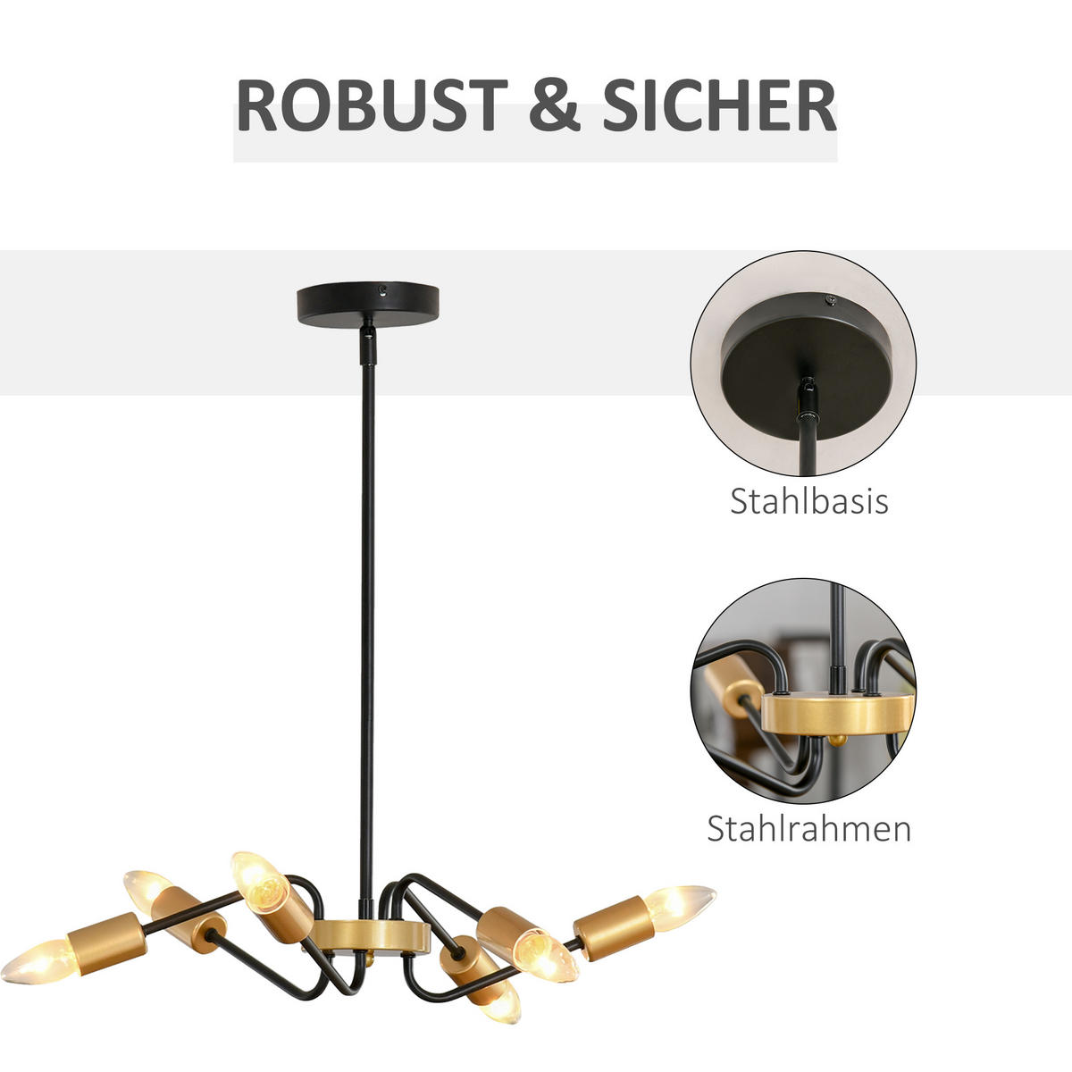 KRONLEUCHTER, Metall, Schwarz+Gold - Schwarz, Metall (48/48/120cm) - HOMCOM