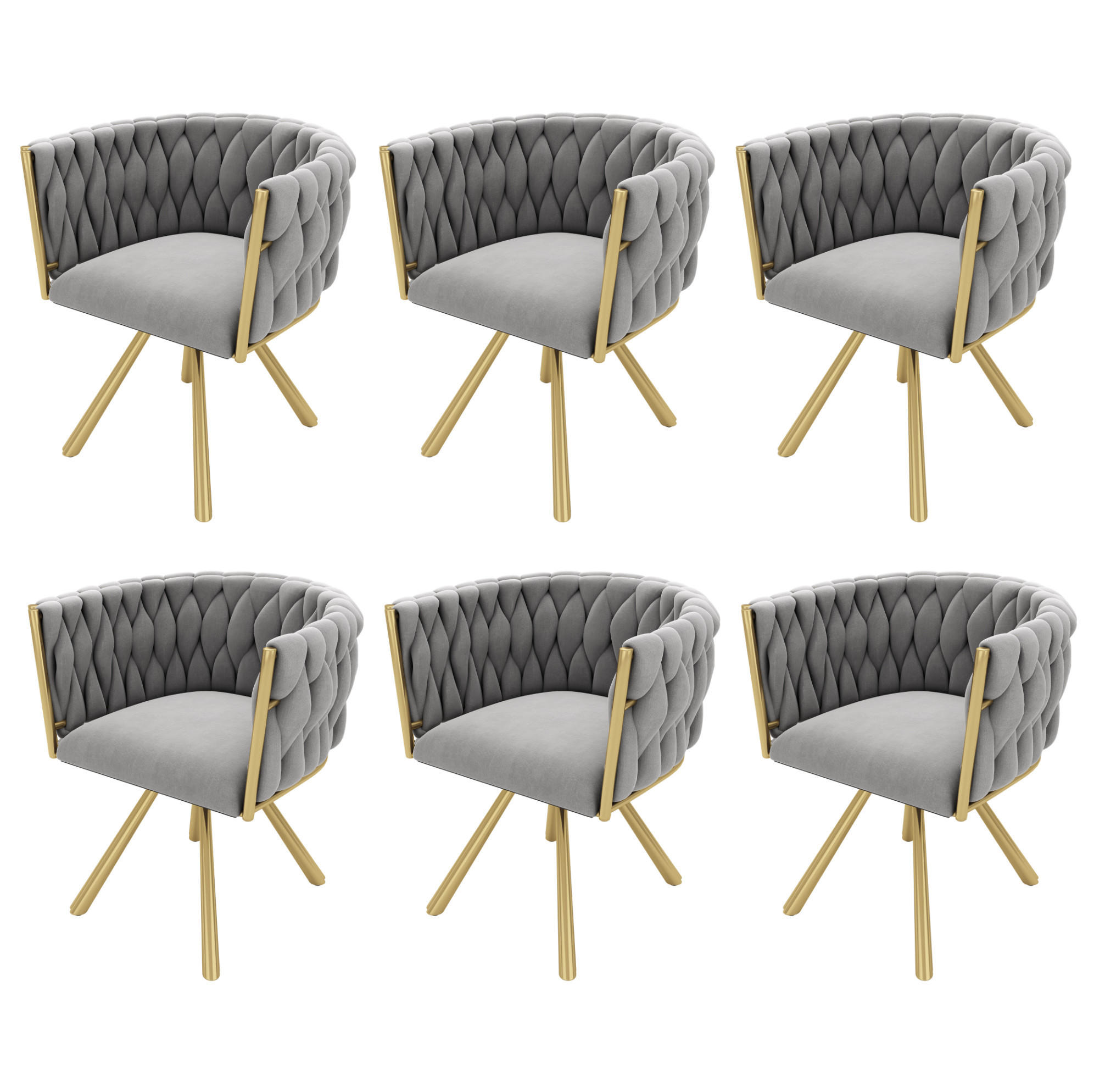 ESSZIMMERSTÜHLE 6er-Set Grau/Gold mit 360°-Drehfunktion - Grau, Metall (59/72/54cm) - MIVRAY