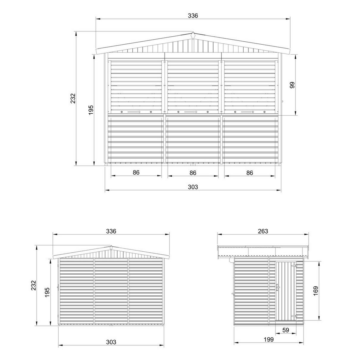 MARKTBUDE Holz M150AZ Gartenhaus- 263 x 336 cm / 6 m² - Beige, Holz (336/232/263cm) - Timbela