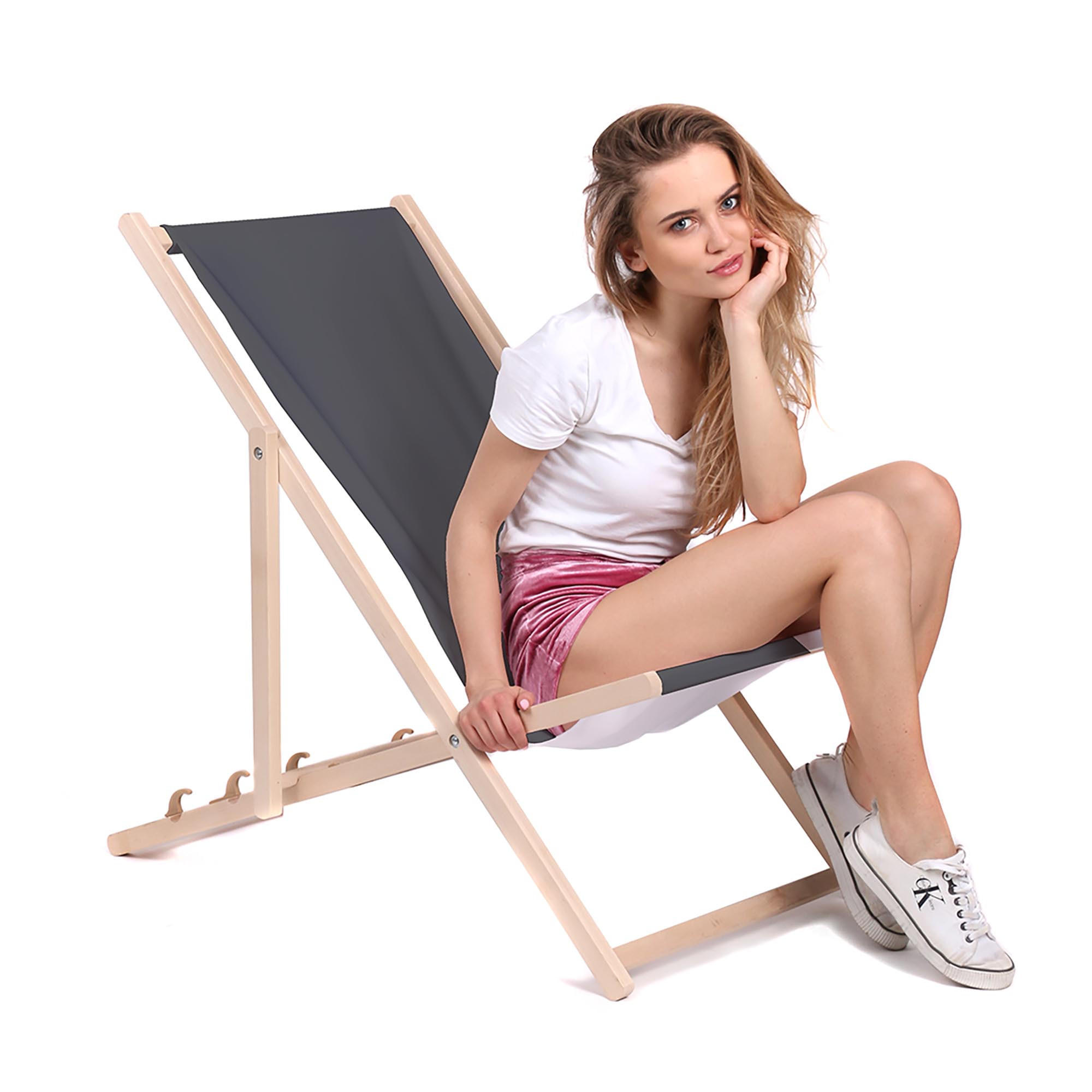 HOLZLIEGESTUHL klappbar Buchenholz Charcoal M - Dunkelgrau, Holz (54/85/92cm) - Dreamroots
