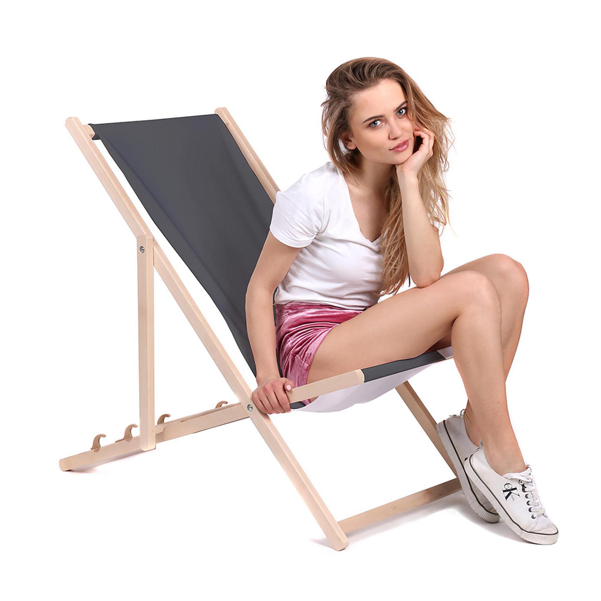 HOLZLIEGESTUHL klappbar Buchenholz Charcoal M - Dunkelgrau, Holz (54/85/92cm) - Dreamroots