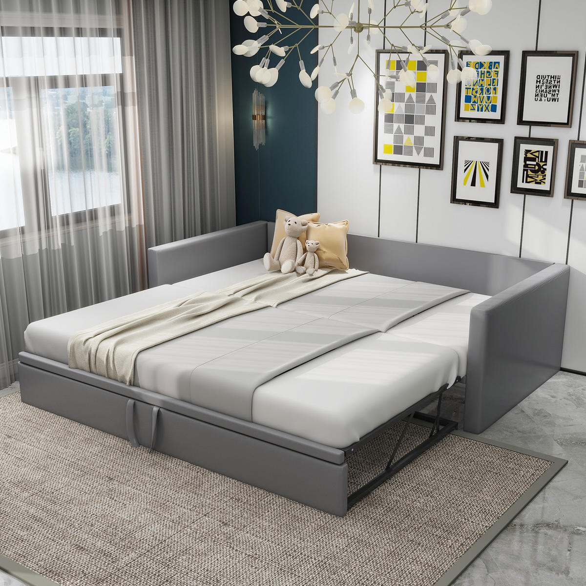 POLSTERBETT 90/180x200 cm Samt grau - Grau, Textil (180/200cm) - LEBENLANG