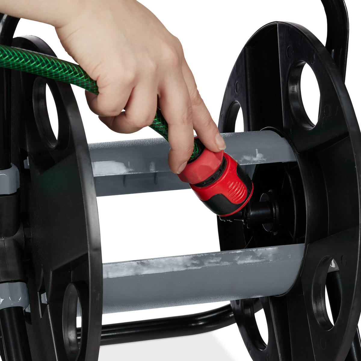 SCHLAUCHTROMMEL - Schwarz, Kunststoff/Metall (42/38/31cm) - Relaxdays