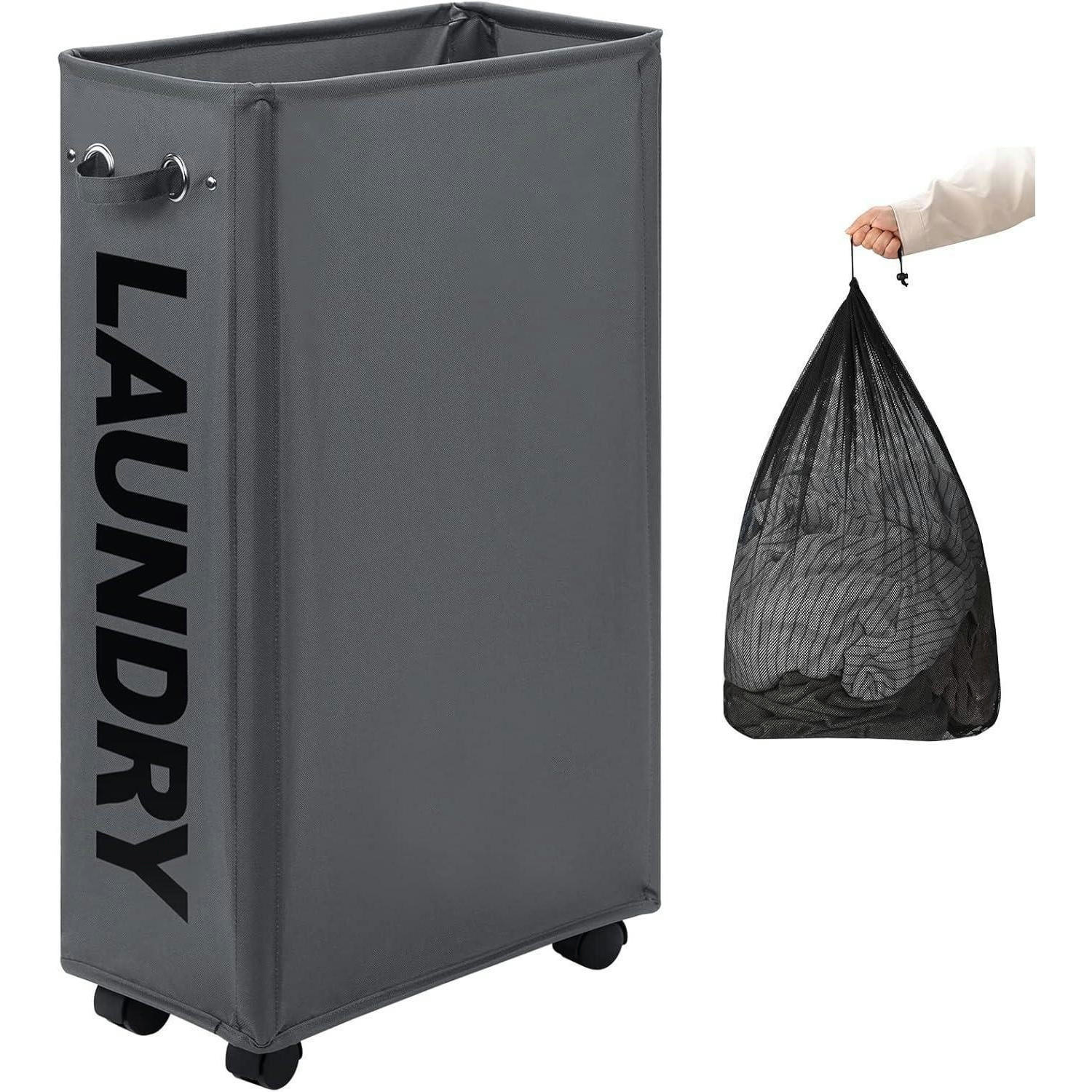 WÄSCHEKORB mit Rollen 70 L Dunkelgrau - Anthrazit, Textil (23.5/73.5/40.5cm)