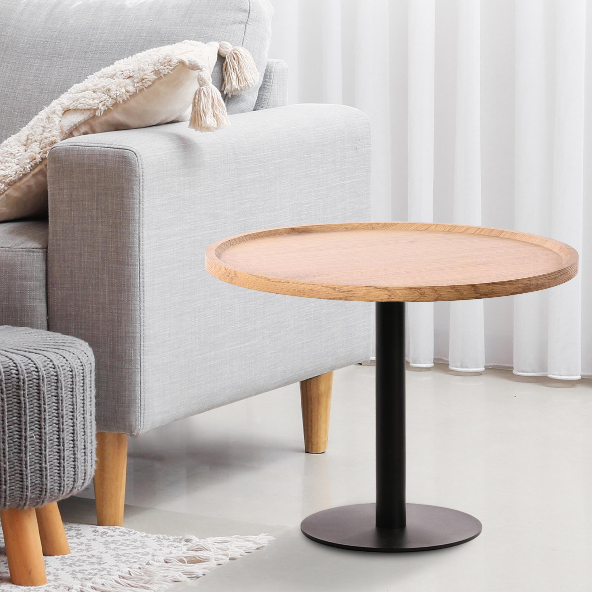 BEISTELLTISCH rund 60 cm Holz Natura - Eukalyptusholzfarben/Schwarz, Holz/Metall (60/60/46cm) - CLP