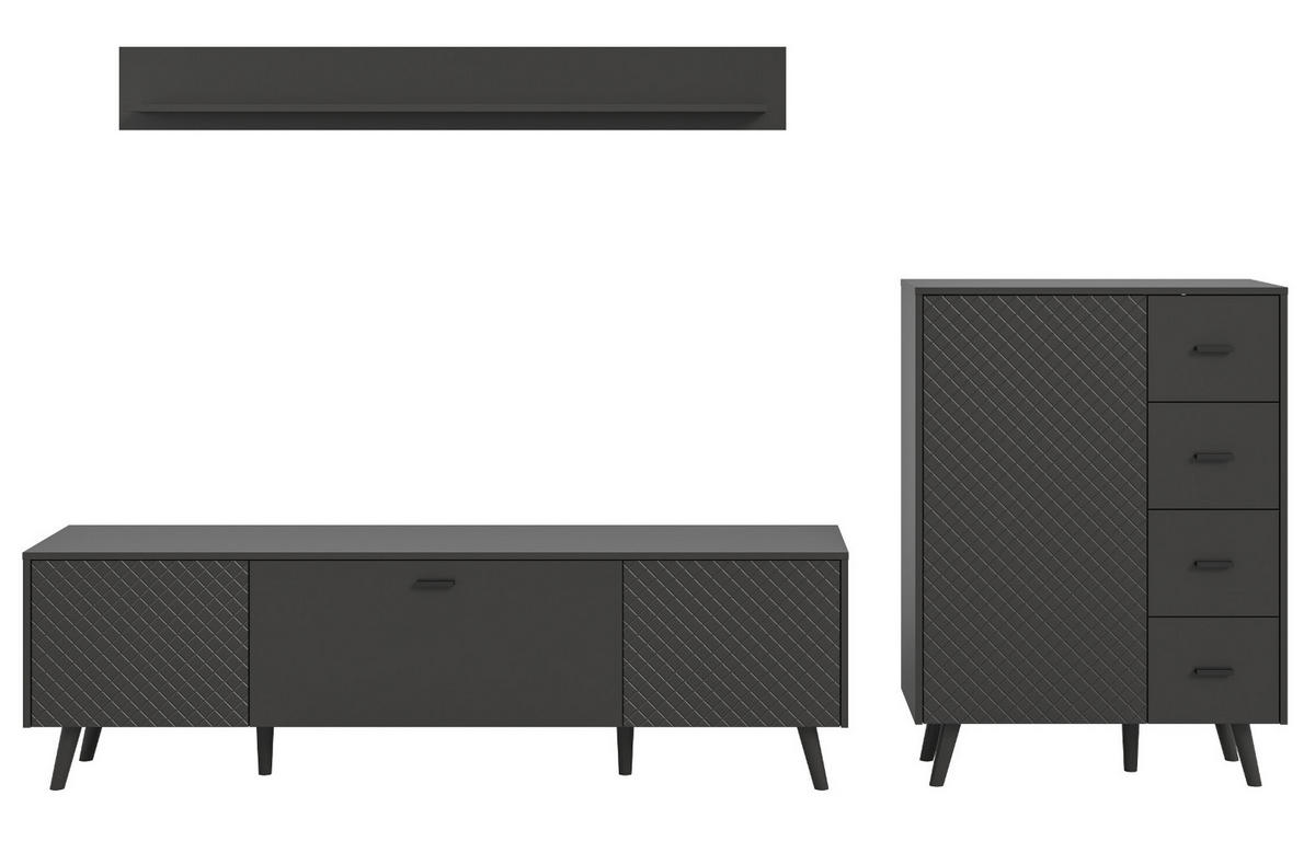 WOHNWAND grau matt 3-teilig 269 cm, Schrankwand mit Struktur - Schwarz/Grau, Holzwerkstoff/Metall (269/175/40cm) - Inn.Furn