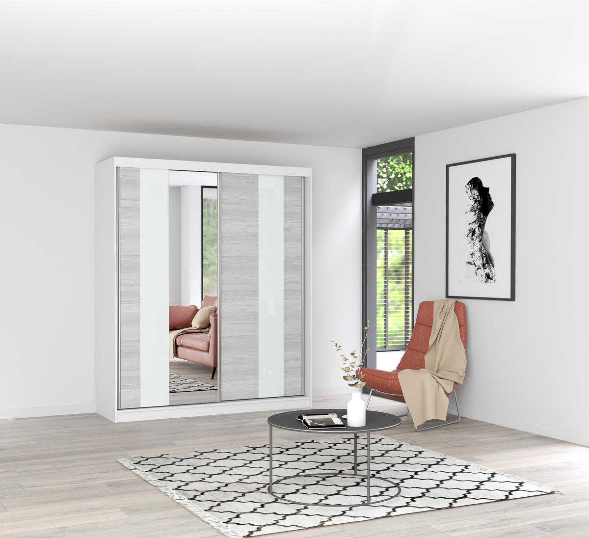 SCHIEBETÜRENSCHRANK - BEN 32 183 CM (Weiß) - Weiß, Holzwerkstoff (183/218/61cm) - Möblo