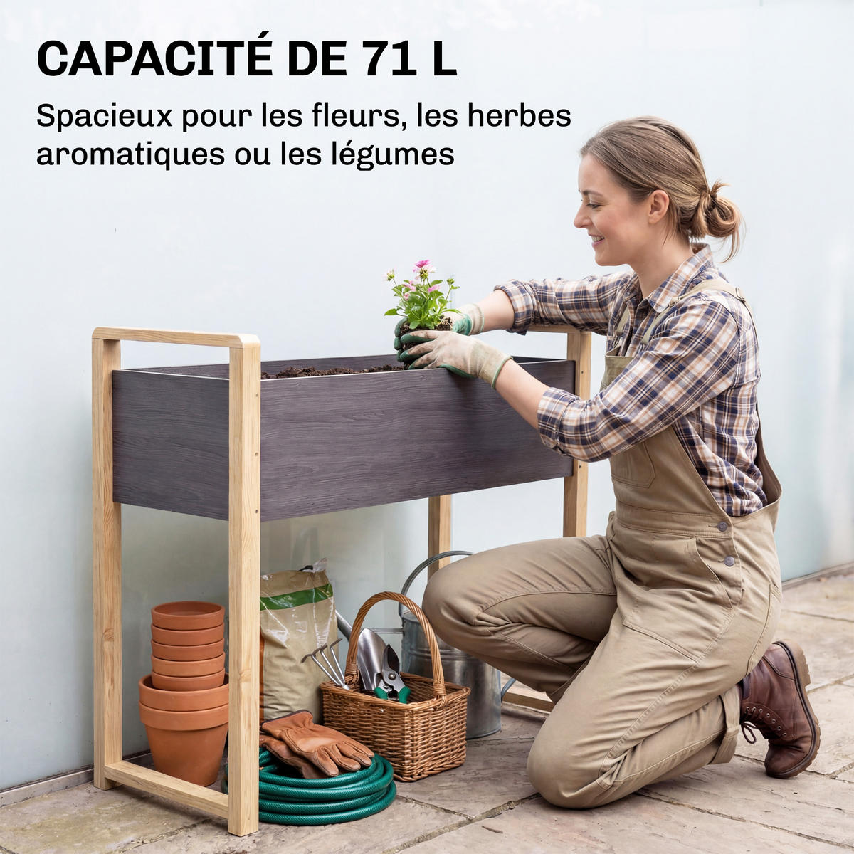 HOCHBEET DE-12316 mit Beinen, 98/37/90 cm, 4 Drainagelöcher Grau - Grau, Holz (98/90/37cm) - ComfortXL