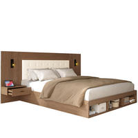 POLSTERBETT 180/200 cm mit 2 Nachttischen, USB/Type-C und Leselampen - Nussbaumfarben, Holzwerkstoff (180/200cm) - BEAOK