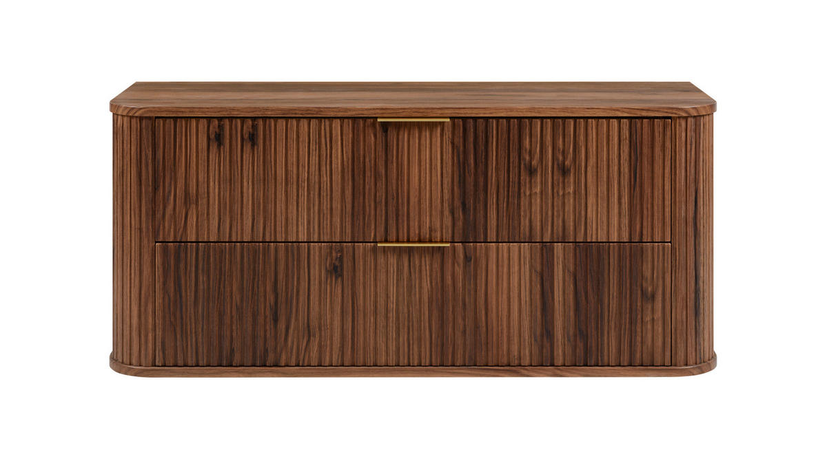 BADEZIMMERSCHRANK, Eiche-Nussbaum, Goldene Griffe, 120 x 51,7 x 41,5 cm - Dunkelbraun/Goldfarben, Holzwerkstoff/Kunststoff (120/51.7/41.5cm) - 3XE LIVING