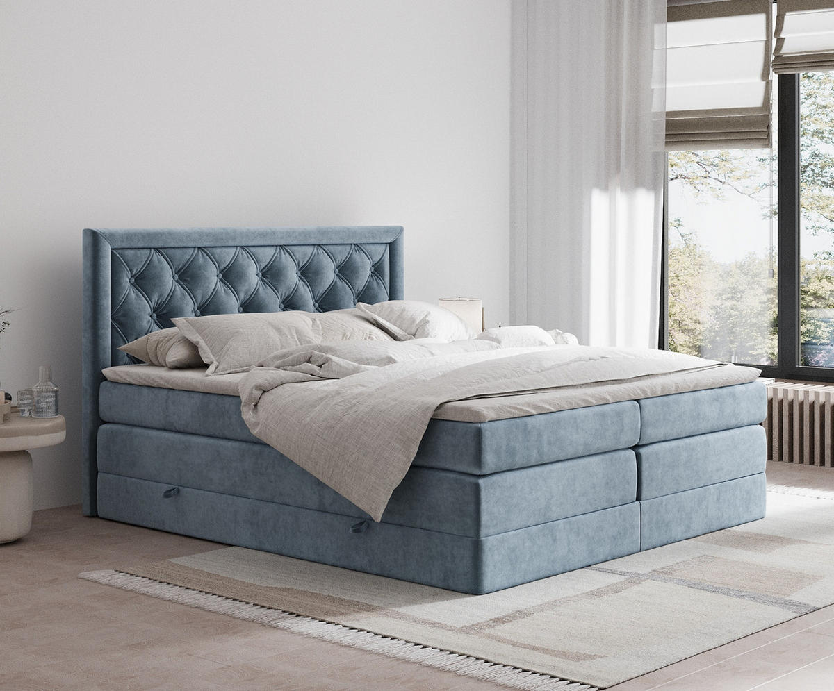 BOXSPRINGBETT Aurelia Blau Grau 160/200 cm - Blaugrau/Schwarz, Holz/Holzwerkstoff (160/200cm) - Maison de Reve