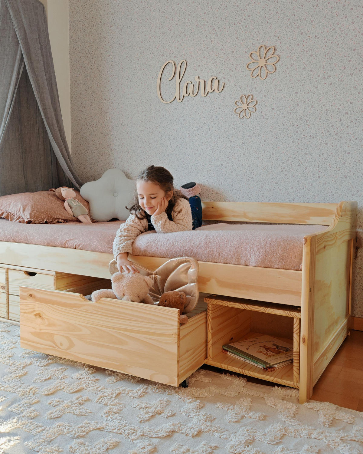 TAGESBETT mit Stauraum 90x200 cm Heller Holzfarbton Royville - Hellbraun, Holz (90/200cm) - Beliani