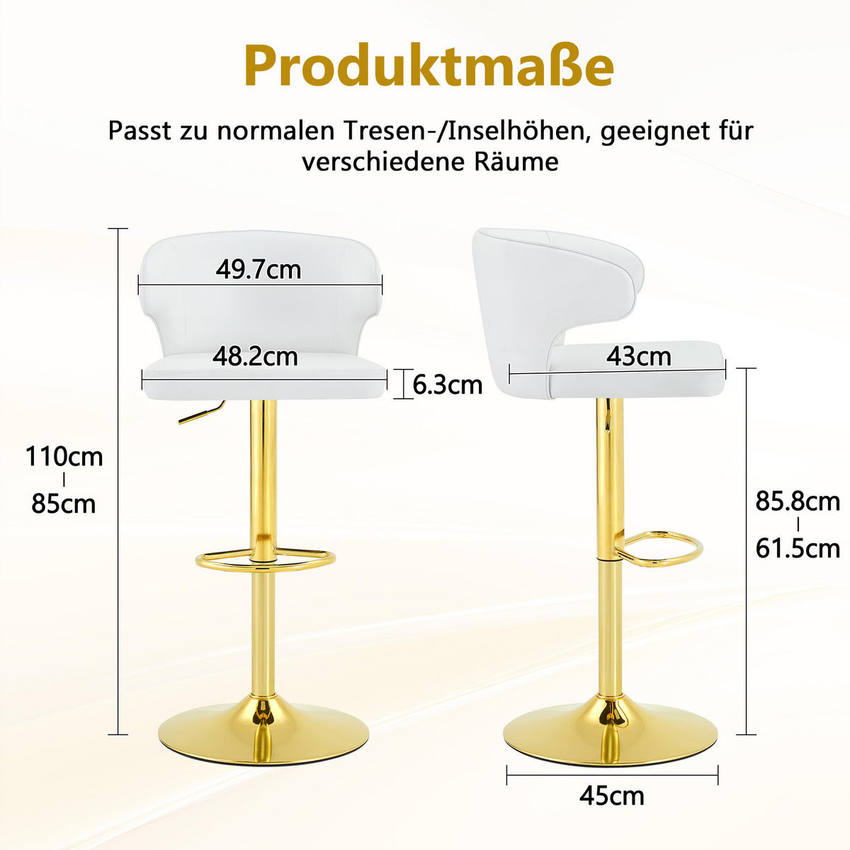 2ER-SET BARHOCKER mit Lehne, höhenverstellbar, drehbar, Weiß, PU - Weiß, Metall (45/110/49.71cm) - Meubliv
